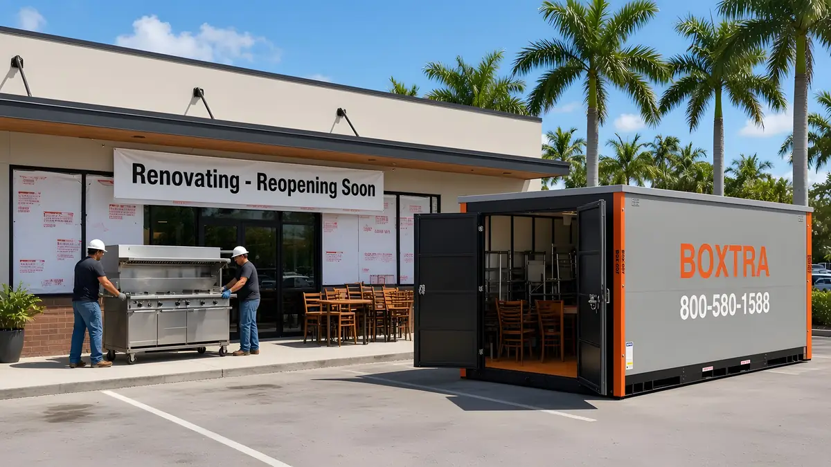Boxtra storage container on a Restaurants job site